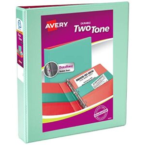 Avery(R) Two-Tone Durable View 3 Ring Binder, 1-1/2 Inch Slant Rings, 1 Mint/Coral Binder (17289)