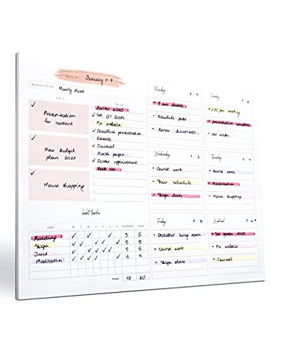 Weekly Planner Pad Tear Off – 52 Undated Weekly Sheets Daily To Do List Notepad, Habit Tracker, Academic Planner Notebook, Daily Work Planner - Full Year Productivity Planner 10.1 x 7.7’’
