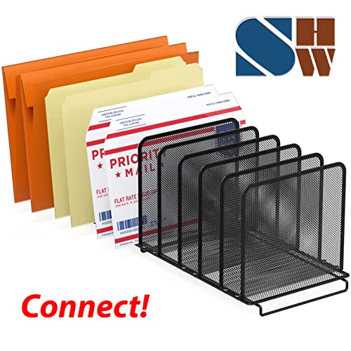 2 Pack - SimpleHouseware 5 Section Upright File Sorter Organizer, Black