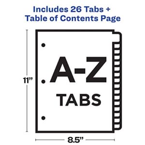 Avery A-Z Tab Dividers for 3 Ring Binders, Customizable Table of Contents, Multicolor Tabs, 1 Set (11125)