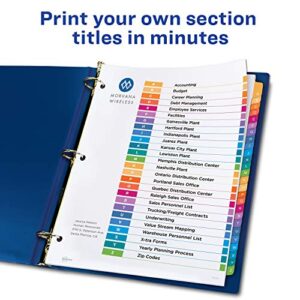 Avery A-Z Tab Dividers for 3 Ring Binders, Customizable Table of Contents, Multicolor Tabs, 1 Set (11125)