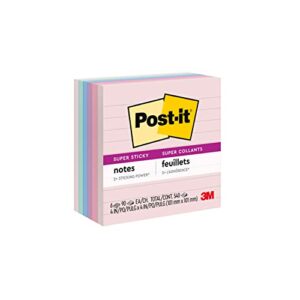 post-it super sticky recycled notes, 4×4 in, 6 pads, 2x the sticking power, wanderlust collection, pastel colors, 30% recycled paper (675-6ssnrp)