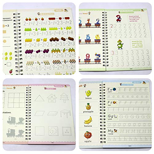 4 PCS Magic Practice Copybook for Kids, Handwriting English Reusable Magical Ink Practice Copy Books for Kids Preschools Tracing Book Letter Writing Book