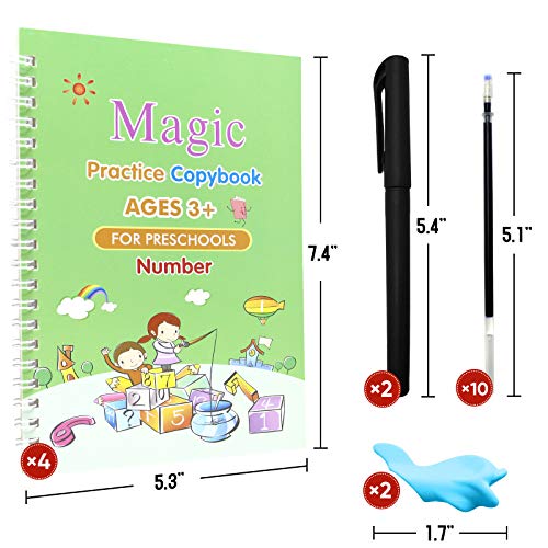 4 PCS Magic Practice Copybook for Kids, Handwriting English Reusable Magical Ink Practice Copy Books for Kids Preschools Tracing Book Letter Writing Book