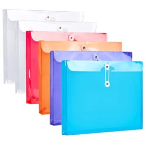 fanwu plastic letter size envelopes with button & string tie closure, 1-1/6″ expansion, side load, clear poly reusable file folders project paper documents organizer for office school home