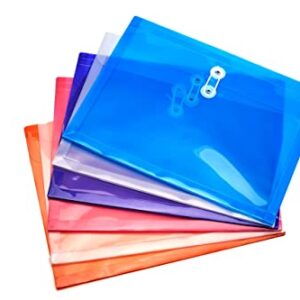 FANWU Plastic Letter Size Envelopes with Button & String Tie Closure, 1-1/6" Expansion, Side Load, Clear Poly Reusable File Folders Project Paper Documents Organizer for Office School Home