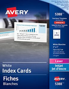 avery printable 3″ x 5″ cards, 150 blank index cards — great for recipe cards and flashcards (5388)