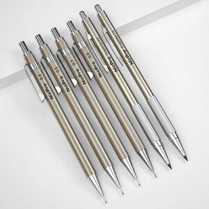 Nicpro 6 PCS Art Mechanical Pencils Set, Metal Artist Drafting Pencil 0.3 & 0.5 & 0.7 & 0.9 mm & 2 PCS 2mm Graphite Lead Holder(4B 2B HB 2H) For Writing Sketching Drawing With Lead Refills Eraser Case