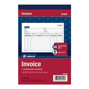 adams invoice book, 2-part, carbonless, 5-9/16 x 8-7/16 inches, 50 sets per book (dc5840)
