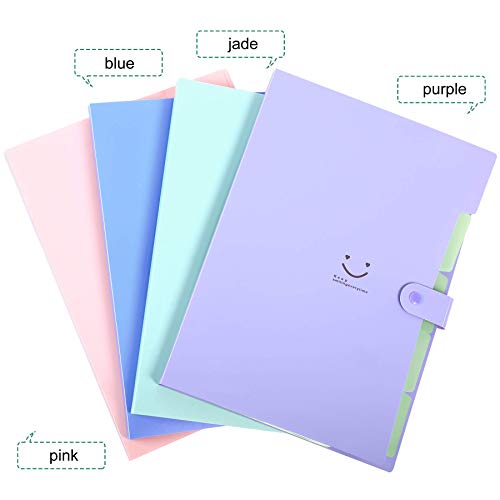 SKYDUE 4 Packs Expanding File Folder with 32 Labels,5 Pockets A4 Letter Size Accordion Folder Paper Organizer for School and Office