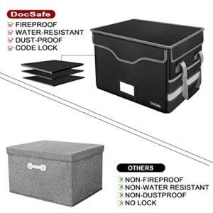 DocSafe File Box Fireproof Document Box with Lock,File Storage Organizer Box with Mesh Pockets,Collapsible Portable File Box Home Office File Cabinet with Handle for Hanging Letter/Legal Folder,Black