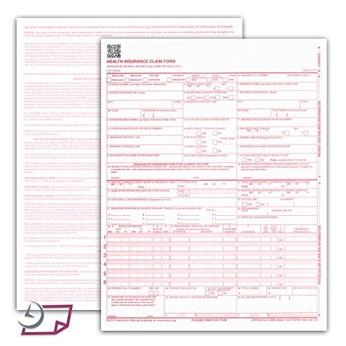 CMS 1500 / HCFA 1500 Insurance Claim Forms - Laser/Ink-Jet Compatible (New Version 02/12) Letter Size 8-12" x 11" 500 Sheets Per Ream