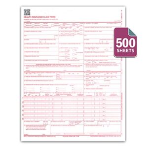 CMS 1500 / HCFA 1500 Insurance Claim Forms - Laser/Ink-Jet Compatible (New Version 02/12) Letter Size 8-12" x 11" 500 Sheets Per Ream