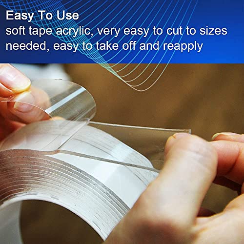 ZMUAXUAN Strong Nano Double Sided Tape Heavy Duty Mounting,Clear Removable Sticky Adhesive Strips No Damage Wall,Waterproof Reusable Thick Gel Grip Washable for Hanging Picture,Poster,Carpet,Photo