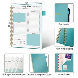 Daily Planner Undated, To Do List Notebook with Hourly Schedule Regolden-Book Calendars Meal, Spiral Appointment Organizers Notebook for Man/ Women, Pocket,Pen Loop, 160 Pages (7x10")