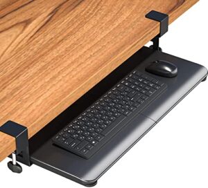 bontec keyboard tray under desk, pull out keyboard & mouse tray with c clamp, 25.6“(30” including clamps) x 11.8“ steady slide-out computer drawer for typing, perfect for home or office