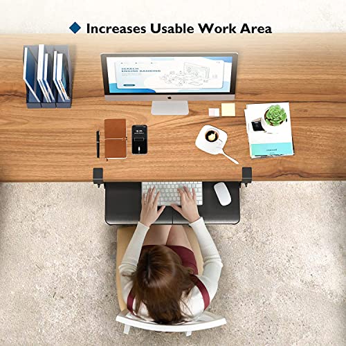 BONTEC Keyboard Tray Under Desk, Pull Out Keyboard & Mouse Tray with C Clamp, 25.6“(30” Including Clamps) x 11.8“ Steady Slide-Out Computer Drawer for Typing, Perfect for Home or Office