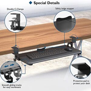 BONTEC Keyboard Tray Under Desk, Pull Out Keyboard & Mouse Tray with C Clamp, 25.6“(30” Including Clamps) x 11.8“ Steady Slide-Out Computer Drawer for Typing, Perfect for Home or Office