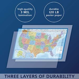 2 Pack - Laminated World Map Poster & USA Map Set - Equal Earth world map design shows continents at true relative size - US Map 18” x 29”