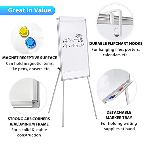 Easel Whiteboard - Magnetic Portable Dry Erase Easel Board 36 x 24 Tripod Whiteboard Height Adjustable, 3' x 2' Flipchart Easel Stand White Board for Office or Teaching at Home & Classroom