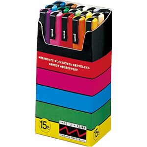 Uni-posca Paint Marker Pen SPECIAL (b-set) , Mitsubishi Pencil Uni Posca Poster Color Marking Pens Fine Point 15 Colours (PC-3M15C), Gold and Silver -Japan Import