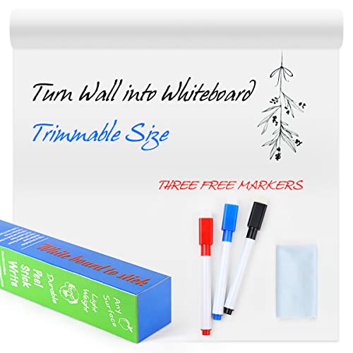 Dry Erase Whiteboard Sticker Wall Decal, Self-Adhesive White Board Peel Stick Paper for School,Office,Home,Kids Drawing with 3 Water Pen 78.7"x17.7"