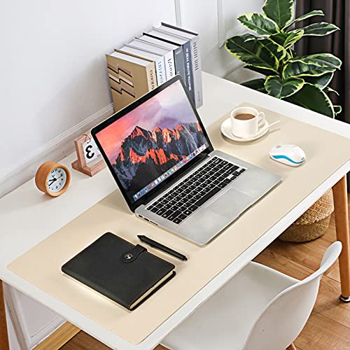 Leather Desk Pad Blotter,Wolaile 36x17 inch Big Keyboard Mouse Pad,Waterproof Non-Slip Writing Desk Computer Mat Desktop Protector for Office Home,Ivory White