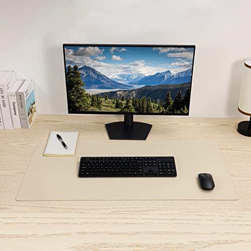 Leather Desk Pad Blotter,Wolaile 36x17 inch Big Keyboard Mouse Pad,Waterproof Non-Slip Writing Desk Computer Mat Desktop Protector for Office Home,Ivory White