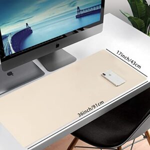 Leather Desk Pad Blotter,Wolaile 36x17 inch Big Keyboard Mouse Pad,Waterproof Non-Slip Writing Desk Computer Mat Desktop Protector for Office Home,Ivory White