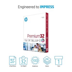 HP Printer Paper | 8.5 x 11 Paper | Premium 32 lb | 1 Ream - 250 Sheets | 100 Bright | Made in USA - FSC Certified | 113500R