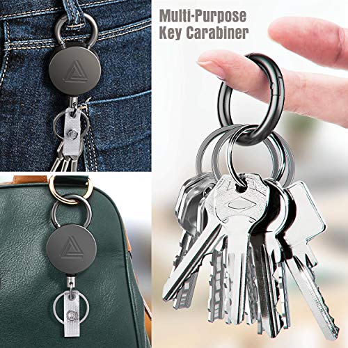 2 Pack Heavy Duty Metal Retractable Badge Holder Reel with Belt Clip Key Ring and Waterproof Vertical Clear ID Card Holder + 2 Extra Carabiner Key Chain Rings, 28 inches Strong Dyneema Pull Cord