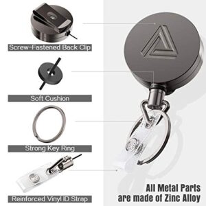 2 Pack Heavy Duty Metal Retractable Badge Holder Reel with Belt Clip Key Ring and Waterproof Vertical Clear ID Card Holder + 2 Extra Carabiner Key Chain Rings, 28 inches Strong Dyneema Pull Cord