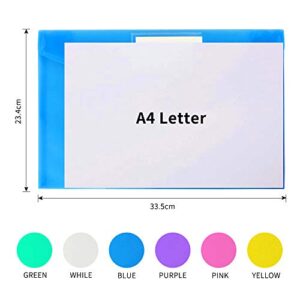 OUTYLTS 11 Pack Plastic Poly Filing Envelopes, Clear Document Folders US Letter A4 Size File Envelopes with Label Pocket & Paste Button for School Home Work Office Organization, 6 Assorted Color