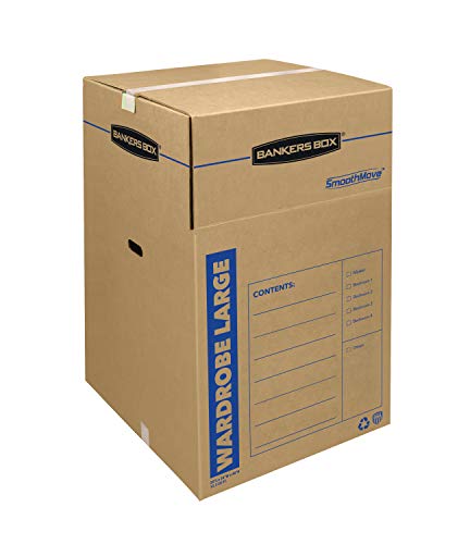 Bankers Box SmoothMove Wardrobe Moving Boxes, Tall, 24 x 24 x 40 Inches, 3 Pack (7711001)