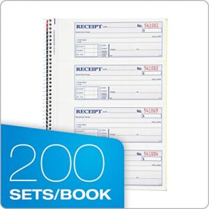 Adams Money and Rent Receipt Book, 2-Part Carbonless, 7-5/8" x 11", Spiral Bound, 200 Sets per Book, 4 Receipts per Page (SC1182), White/Canary