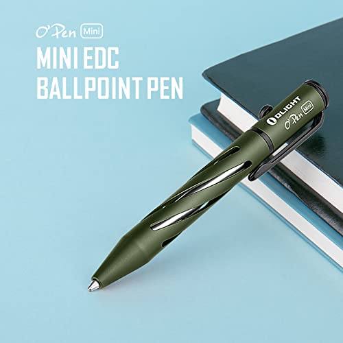 OLIGHT Open Mini Ballpoint Pen, Replaceable EDC Black Ink Pens By Bolt Action for Office, Working, Writing, Construction Work, Special Gifts and etc (OD Green)