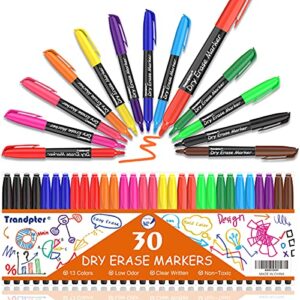 fine tip dry erase markers,30 pack,13 assorted colors,trandpter fine point whiteboard markers for kids & adults,low odor thin dry erase pens bulk colorful, supplies for school office home