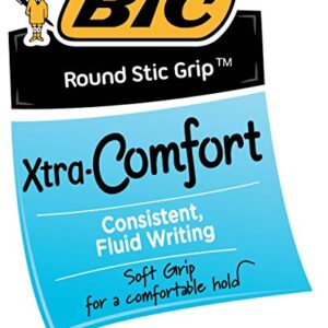 BIC Round Stic Grip Xtra Comfort Ballpoint Pen, Medium Point (1.2mm), Blue, 12-Count