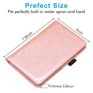 ACdream Server Books for Waitress, Guest Book Note Pad, Cute Pocket Leather Money Organizer Wallet, Cash Check Bill Receipt Holder Presenter, Waiter Accessories Fit Server Apron- Glitter Rose