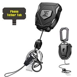 elv heavy duty retractable keychain with interval locking, belt clip and carabiner, retractable badge reel, retractable id badge holder with 31” dyneema cord, key ring, badge clip and phone tethers