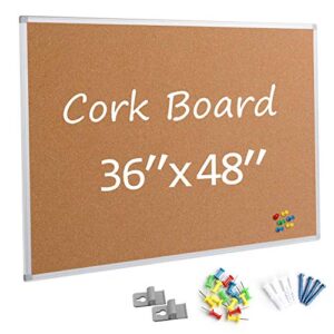 board2by cork board bulletin board 36 x 48, silver aluminium framed 4×3 corkboard, office board for wall cork, large wall mounted notice pin board