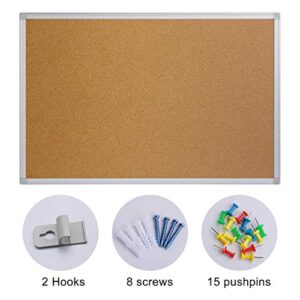 Board2by Cork Board Bulletin Board 36 x 48, Silver Aluminium Framed 4x3 Corkboard, Office Board for Wall Cork, Large Wall Mounted Notice Pin Board