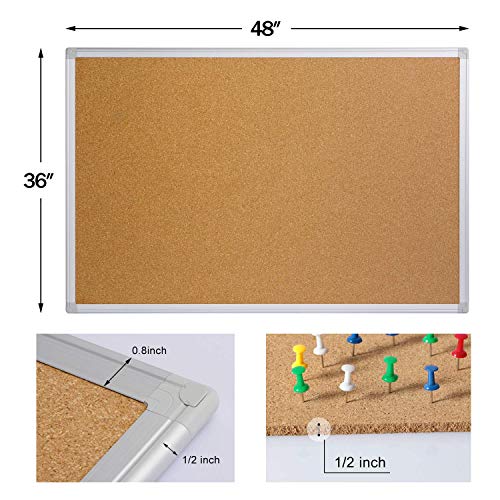 Board2by Cork Board Bulletin Board 36 x 48, Silver Aluminium Framed 4x3 Corkboard, Office Board for Wall Cork, Large Wall Mounted Notice Pin Board