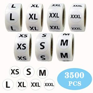 3500 PCS Clothing Size Stickers Labels 7/8" Round Self Adhesive Size Stickers for Clothing T Shirts Retail, 7 Sizes (XS, S, M, L, XL, XXL, XXXL)