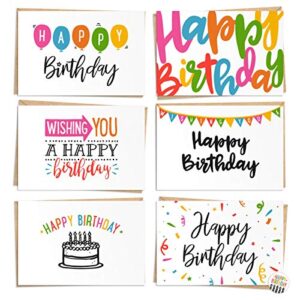 120 pack happy birthday cards – bulk set includes 6 designs, craft paper envelopes and labels included, 4 x 6 inches