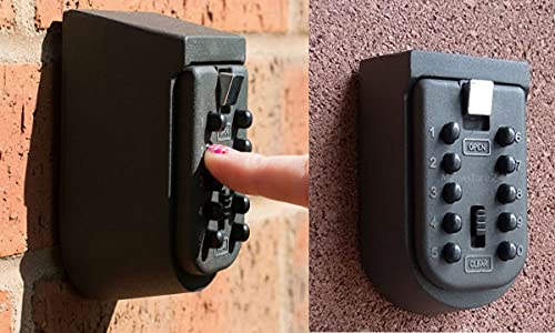 Key Lock Box for Outside Wall Mount, Waterproof Spare Key Storage Box, 10-digits Combination Lockbox Push Button Key Keeper Box for Home Indoor & Outdoor Realtors Landlord Property Management