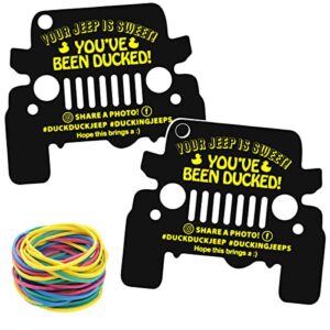 fantasyon you’ve been ducked card 50 pack duck duck tags attach to rubber ducks die cut black jeep car design with round hole and rubber bands 3.5 x 2 inch