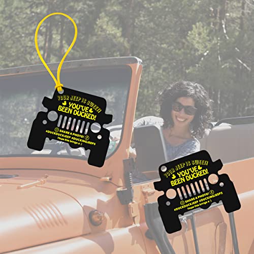Fantasyon You've Been Ducked Card 50 Pack Duck Duck Tags Attach to Rubber Ducks Die Cut Black Jeep Car Design With Round Hole and Rubber Bands 3.5 x 2 Inch