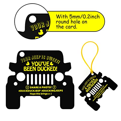 Fantasyon You've Been Ducked Card 50 Pack Duck Duck Tags Attach to Rubber Ducks Die Cut Black Jeep Car Design With Round Hole and Rubber Bands 3.5 x 2 Inch