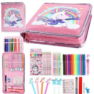 fruit scented markers set 44 pcs filled stationery with unicorn pencil case,art supplies for kids ages 4-6-8, perfect unicorn gifts for girls,assortment marker gel pen pencil coloring
